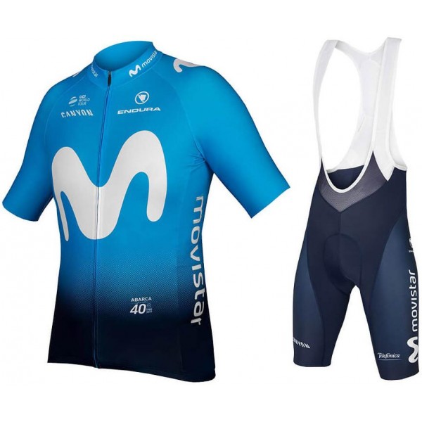 MOVISTAR TEAM 2019 Fahrradbekleidung Radtrikot Satz Kurzarm+Kurz Trägerhose NE8V4