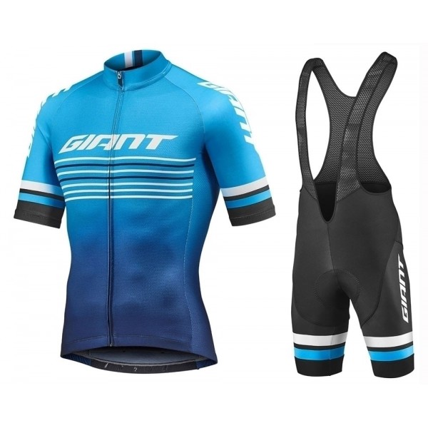 2019 Giant Race Day Blue Fahrradbekleidung Radtrikot Satz Kurzarm+Kurz Trägerhose GCRVY