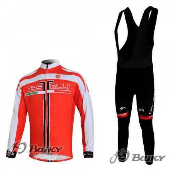 Castelli Fahrradtrikot Radbekleidung Langarm+Lang Fahrradhose Bib Rot weiß L95HH