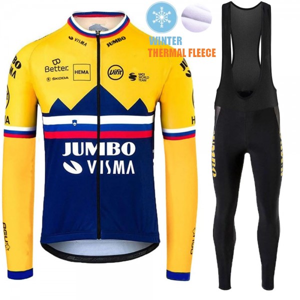 Winter Fleece Jumbo Visma SLovenia Pro Team 2021 Fahrradbekleidung Radtrikot Langarm+Lang Radhose Online fKDmG0