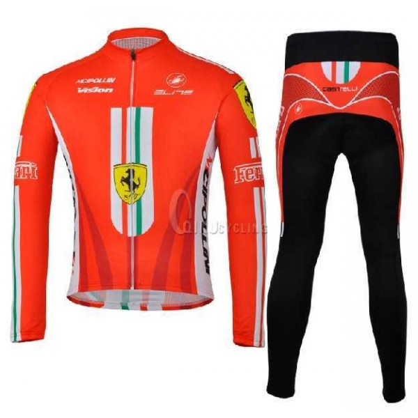 Ferrari Teams Castelli Cipollini Fahrradbekleidung Radtrikot Satz Langarm und Lange Radhose 9PH8F