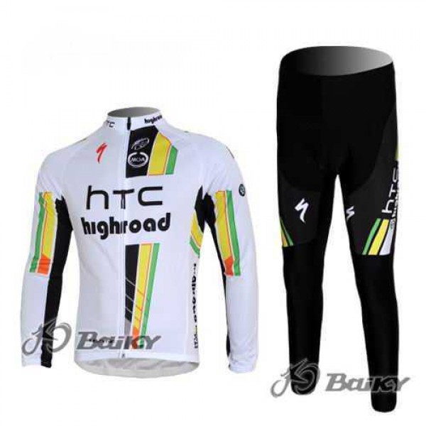 HTC-Highroad Pro Team Fahrradtrikot Radbekleidung Langarm+Lang Fahrradhose weiß grün 4YRT2