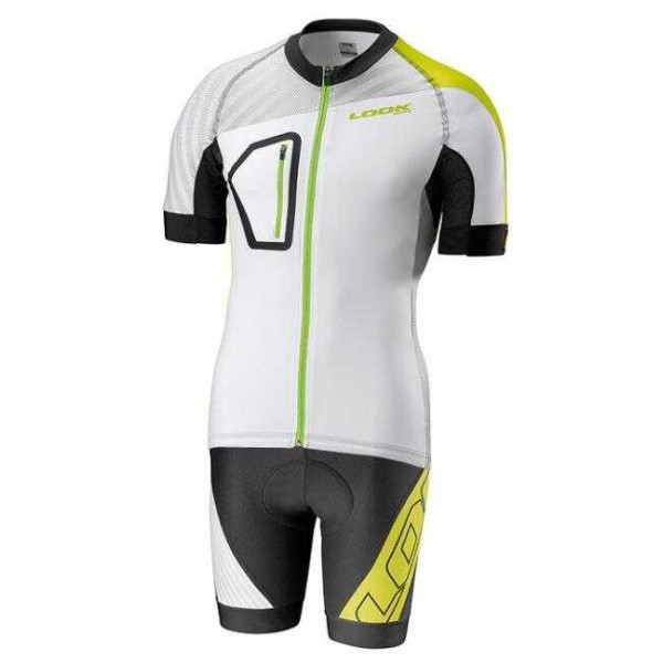 2016 Look Fahrradbekleidung Radteamtrikot Kurzarm+Kurz Radhose Kaufen weiß gelb LU6I2