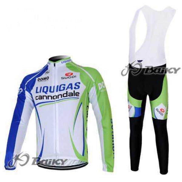 Liquigas Cannondale Pro Team Fahrradtrikot Radbekleidung Langarm+Lang Fahrradhose Bib grün weiß 7JMCB