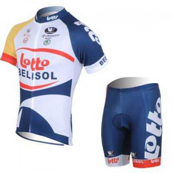 2013 Lotto Belison Radbekleidung Radtrikot Kurzarm und Fahrradhosen Kurzje weiß blau 3BPO7