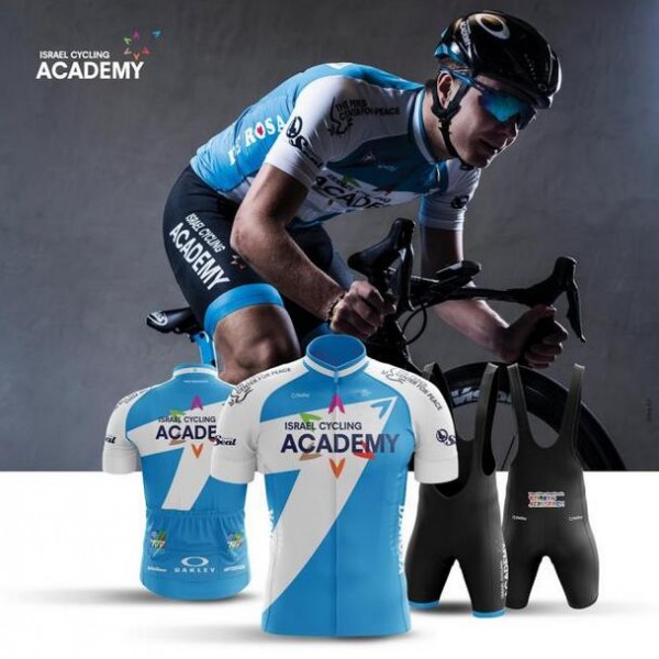 ISRAEL CYCLING ACADEMY blau Fahrradkleidung Radsportbekleidung Kurzarm Trikot+Trägerhose Kurz 2PA4D