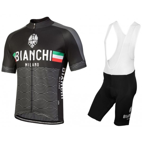 Bianchi Milano Attone black Fahrradbekleidung Satz Fahrradtrikot Kurzarm Trikot und Kurz Trägerhose AM4UH