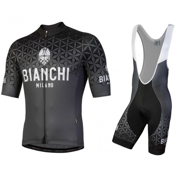 Bianchi Milano black Fahrradbekleidung Satz Fahrradtrikot Kurzarm Trikot und Kurz Trägerhose VE65M