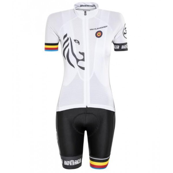 Bioracer Van Vlaanderen Damen weiß Schwarz 2018 Fahrradbekleidung Radtrikot Satz Kurzarm+Kurz Trägerhose GHXBW