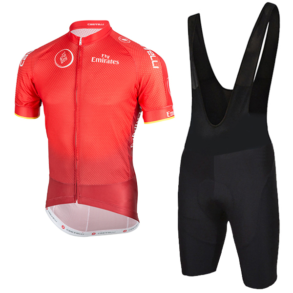 2018 Dubai Tour Rot Fahrradbekleidung Radtrikot Satz Kurzarm+Kurz Trägerhose FF5HD