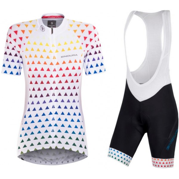 Endura Triangulate Damen 2018 weiß Set Radtrikot Kurzarm Sprot+Kurz Trägerhose L1SBE