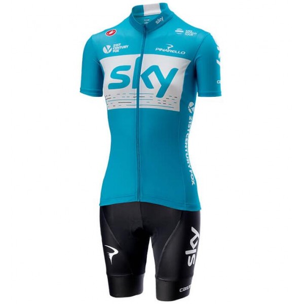 Team Sky 2018 Dame blau Fahrradbekleidung Radteamtrikot Kurzarm+Kurz Radhose 6ILMV