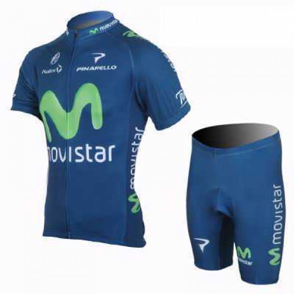 2013 Movistar Teams Radbekleidung Radtrikot Kurzarm und Fahrradhosen Kurzje blau OMLAM