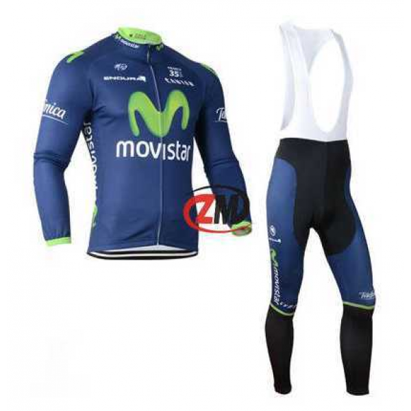 Movistar 2014 Fahrradbekleidung Radtrikot Langarm+Lang Trägerhose blau Schwarz 2LRAF