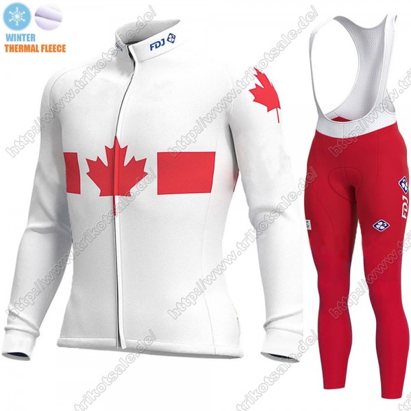 Canada FDJ Winter Thermal Fleece 2021 Fahrradbekleidung Radtrikot Langarm+Lang Trägerhose EGUCC