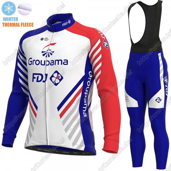 GROUPAMA FDJ Winter Thermal Fleece 2021 Fahrradbekleidung Radtrikot Langarm+Lang Trägerhose PXBPN