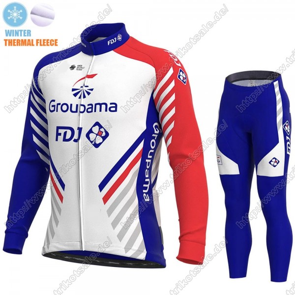 GROUPAMA FDJ Winter Thermal Fleece 2021 Fahrradbekleidung Radtrikot Langarm+Lang Trägerhose QZWAD