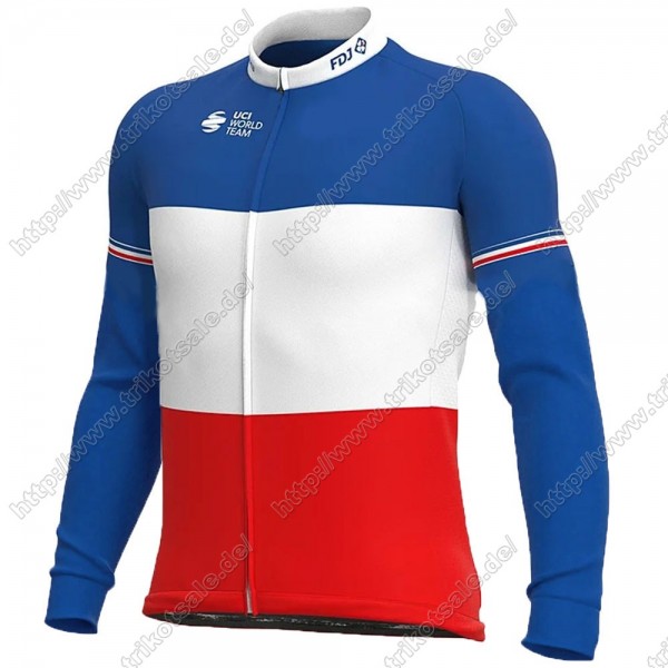 France FDJ 2021 Fahrradbekleidung Radtrikot Langarm ZFPYK