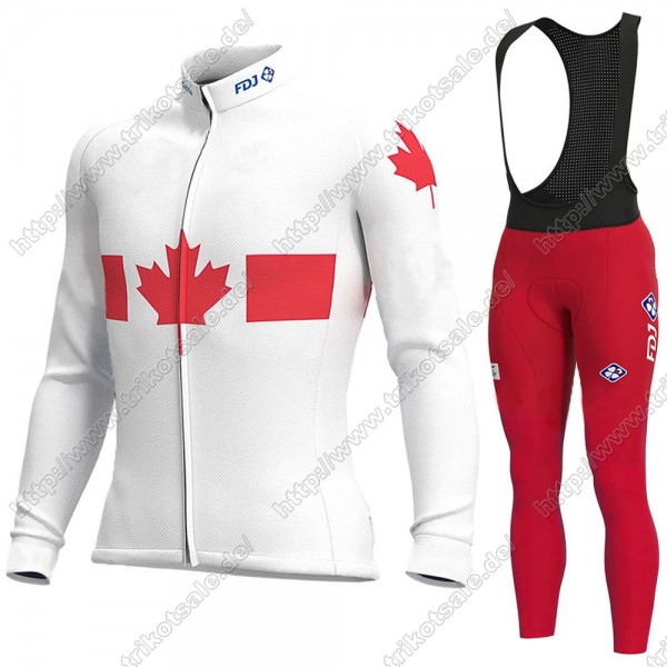 Canada FDJ 2021 Fahrradbekleidung Radtrikot Langarm+Lang Trägerhose LNVBM