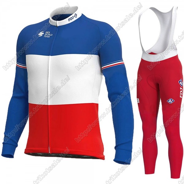 France FDJ 2021 Fahrradbekleidung Radtrikot Langarm+Lang Trägerhose NPHOI