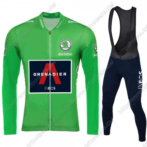 Team INEOS Grenadier Tour De France 2021 Herren Fahrradbekleidung Radtrikot Langarm+Lang Trägerhose Green AQYKX