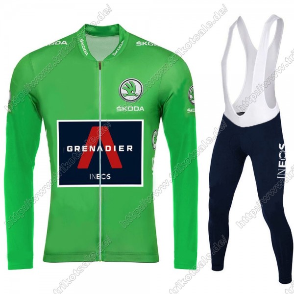 Team INEOS Grenadier Tour De France 2021 Herren Fahrradbekleidung Radtrikot Langarm+Lang Trägerhose Green ULOKX