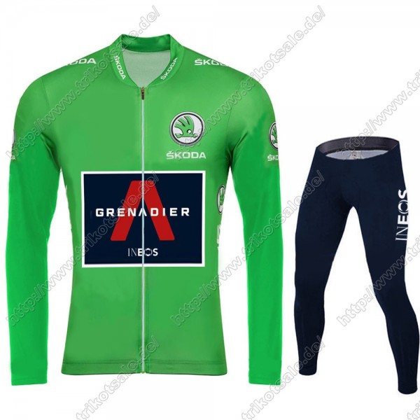 Team INEOS Grenadier Tour De France 2021 Herren Fahrradbekleidung Radtrikot Langarm+Lang Trägerhose Green UKLHE