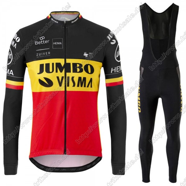 Jumbo Visma 2021 Belgium Fahrradbekleidung Radtrikot Langarm+Collant Cycliste XMRMO