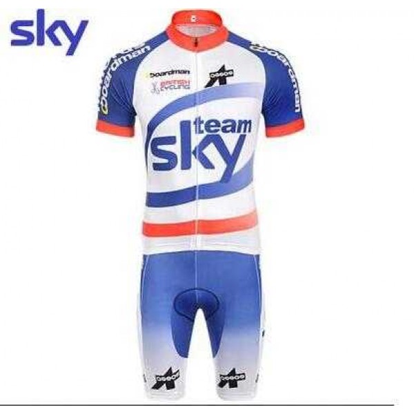 2015 Sky Fahrradbekleidung Radteamtrikot Kurzarm+Kurz Radhose Kaufen blau weiß XCMDZ