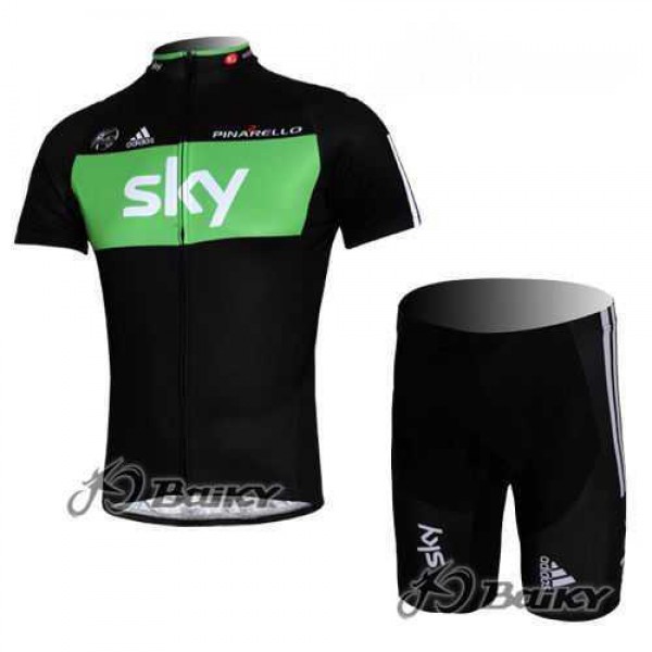 SKY Pro Team Radbekleidung Radtrikot Kurzarm und Fahrradhosen Kurz Schwarz grün S6G7K