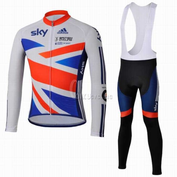 Teams Sky Great Britain Regno Unito Fahrradbekleidung Radtrikot Langarm+Lang Trägerhose Bib 7FU2S