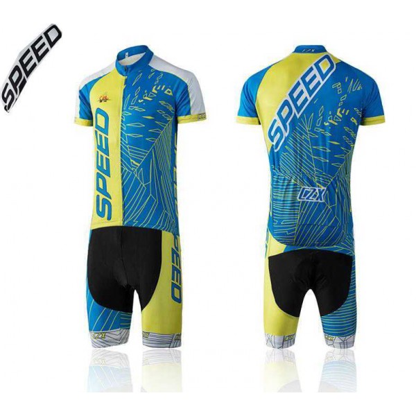 2016 Speed Korte mouw+Fietsbroek Bib blau gele WIIH7