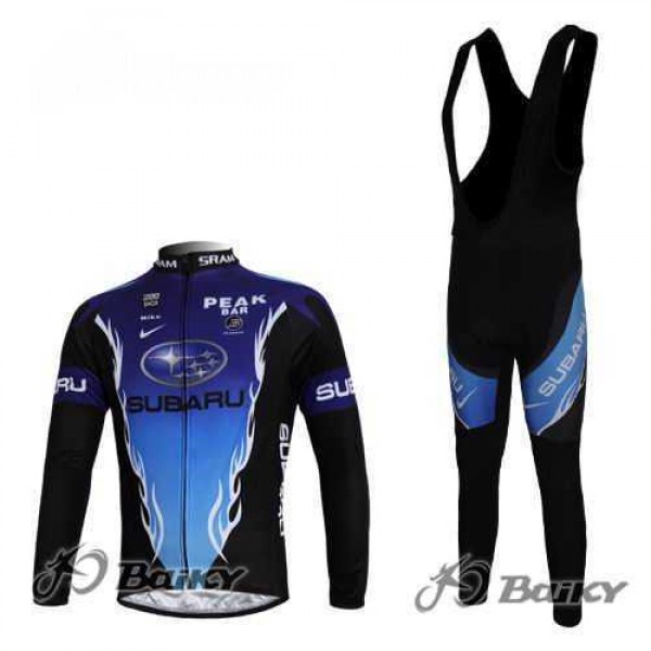 Subaru Peak Bar Teams Fahrradbekleidung Radteamtrikot Langarm+Lang Trägerhose Schwarz blau 00P2X