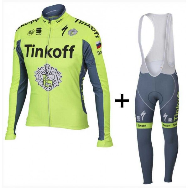 2016 Tinkoff Fahrradbekleidung Radtrikot Langarm+Lang Trägerhose vliezen lichtgrün 3AWZ7