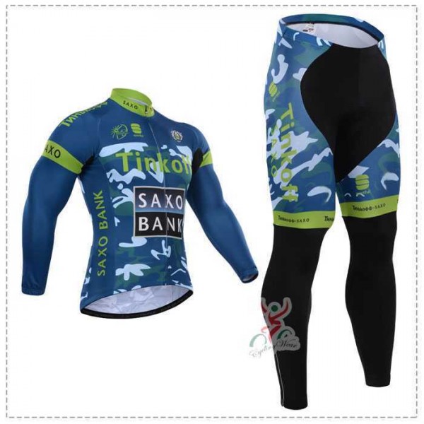 2015 Tinkoff Saxo Bank Camouflage Fahrradbekleidung Radtrikot Satz Langarm und Lange Radhose grün OI5XR