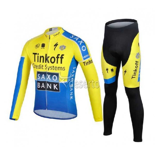 Saxo Bank Tinkoff 2014 Fahrradbekleidung Radtrikot Satz Langarm und Lange Radhose SD98V