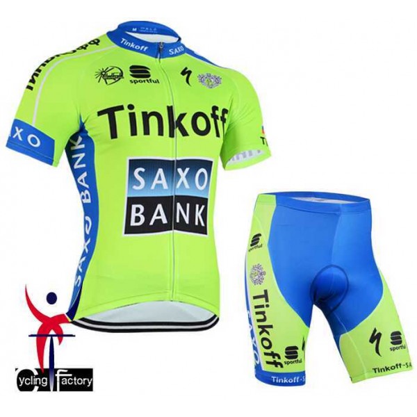 2015 Saxo Bank Tinkoff Fahrradbekleidung Radteamtrikot Kurzarm+Kurz Radhose Fluorescence 0ERZ2