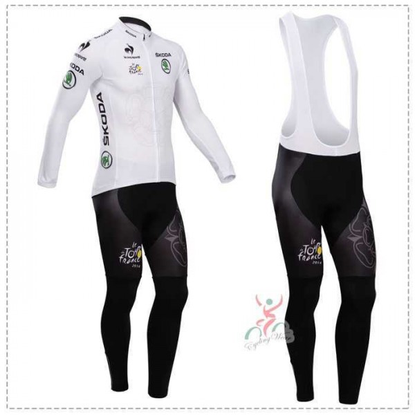 Tour de France le coq sportif 2014 Fahrradbekleidung Radtrikot Langarm+Lang Trägerhose weiß O9BJY