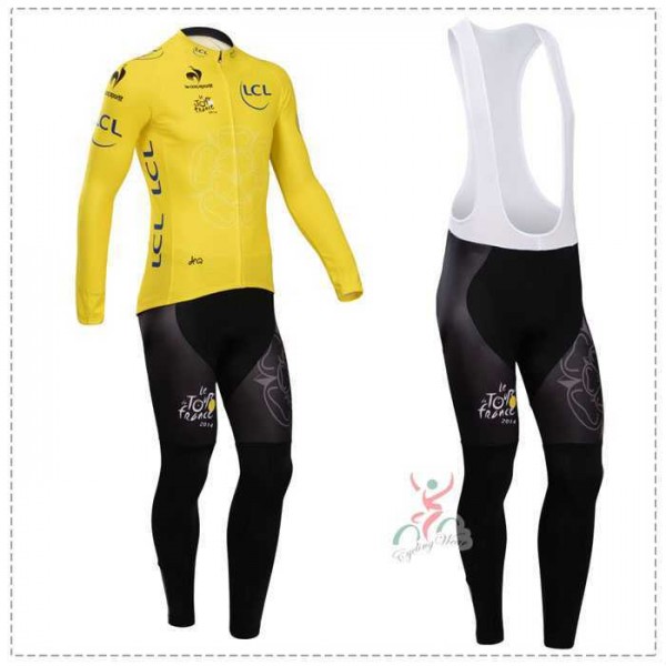 Tour de France le coq sportif 2014 Fahrradbekleidung Radtrikot Langarmen gelb+Lange Trägerhosen Online QQZPB