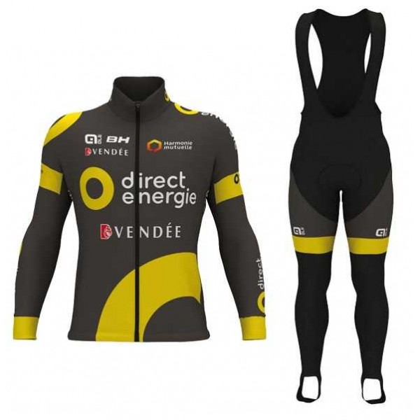 2017 Direct Energie Fahrradbekleidung Set Langarmtrikot+Lange Trägerhose CF5VB