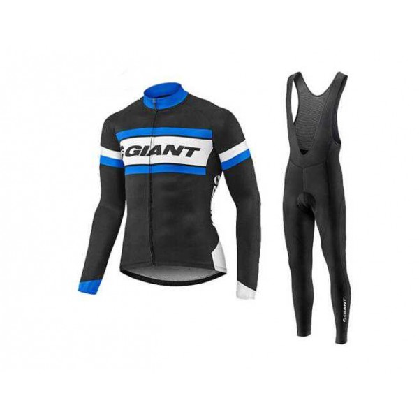 2016-2017 Giant Fahrradbekleidung Set Langarmtrikot+Lange Trägerhose Schwarz blau 4XWIG