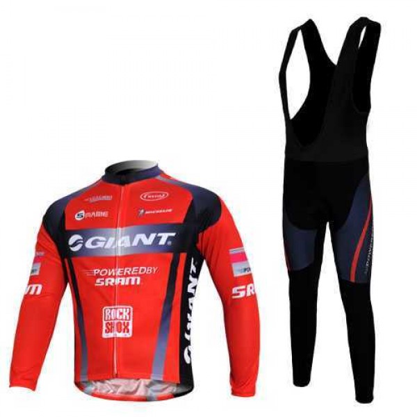 Giant Sram Pro Team Fahrradbekleidung Set Langarmtrikot+Lange Trägerhose Rot Schwarz 3UISM