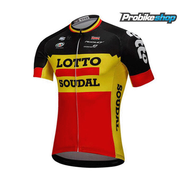 2018 Lotto Soudal Schwarz gelb Rot Fahrradbekleidung Radtrikot Langarm HMLDV