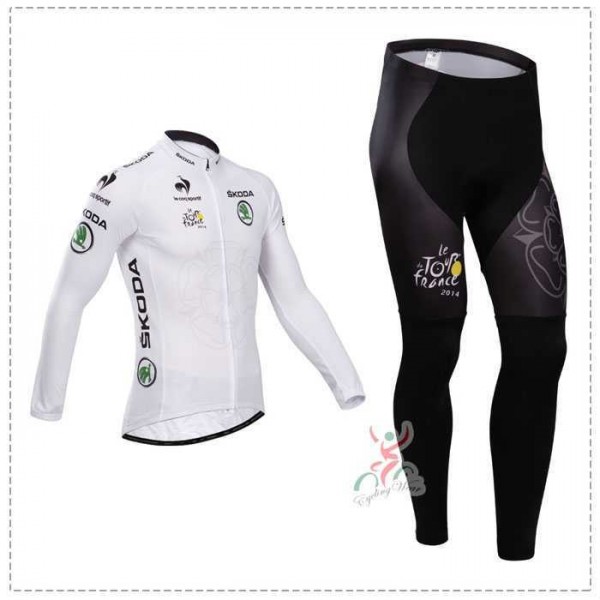 Tour de France le coq sportif 2014 Fahrradbekleidung Set Langarmtrikot+Lange Radhose weiß 8ARC3