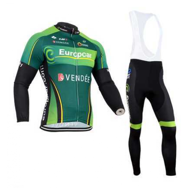 2014 Europcar Fahrradbekleidung Set Langarmtrikot+Lange Trägerhose grün Schwarz XE67Z