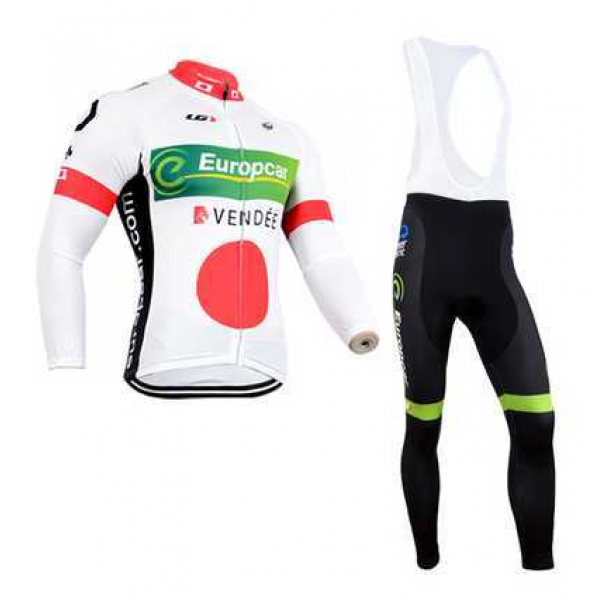 Europcar 2014 Fahrradbekleidung Set Langarmtrikot+Lange Trägerhose Schwarz weiß Rot grün O2E38