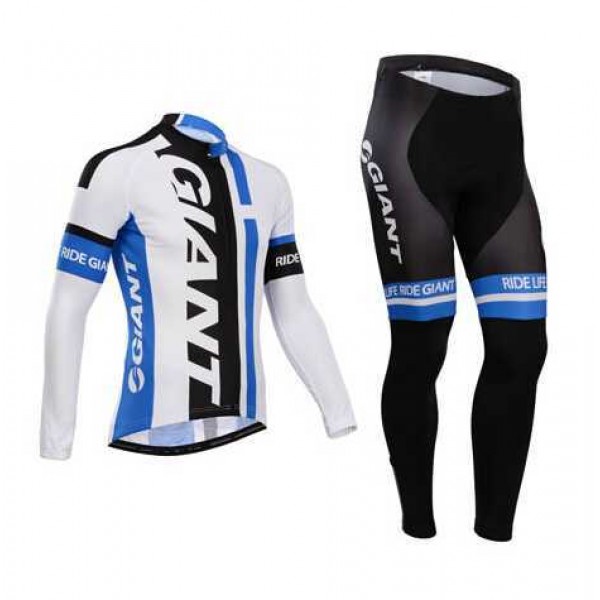 Kopen Giant 2014 Fahrradbekleidung Set Langarmtrikot+Lange Radhose blau weiß LA59F