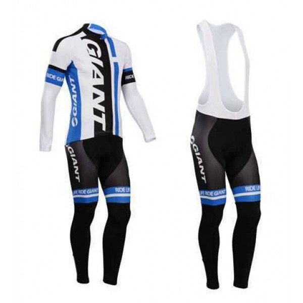 Giant 2014 Fahrradbekleidung Set Langarmtrikot+Lange Trägerhose blau weiß K3XJE